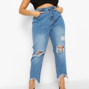 Boohoo Plus Size Ripped Distressed Super High Waist Mom Jean